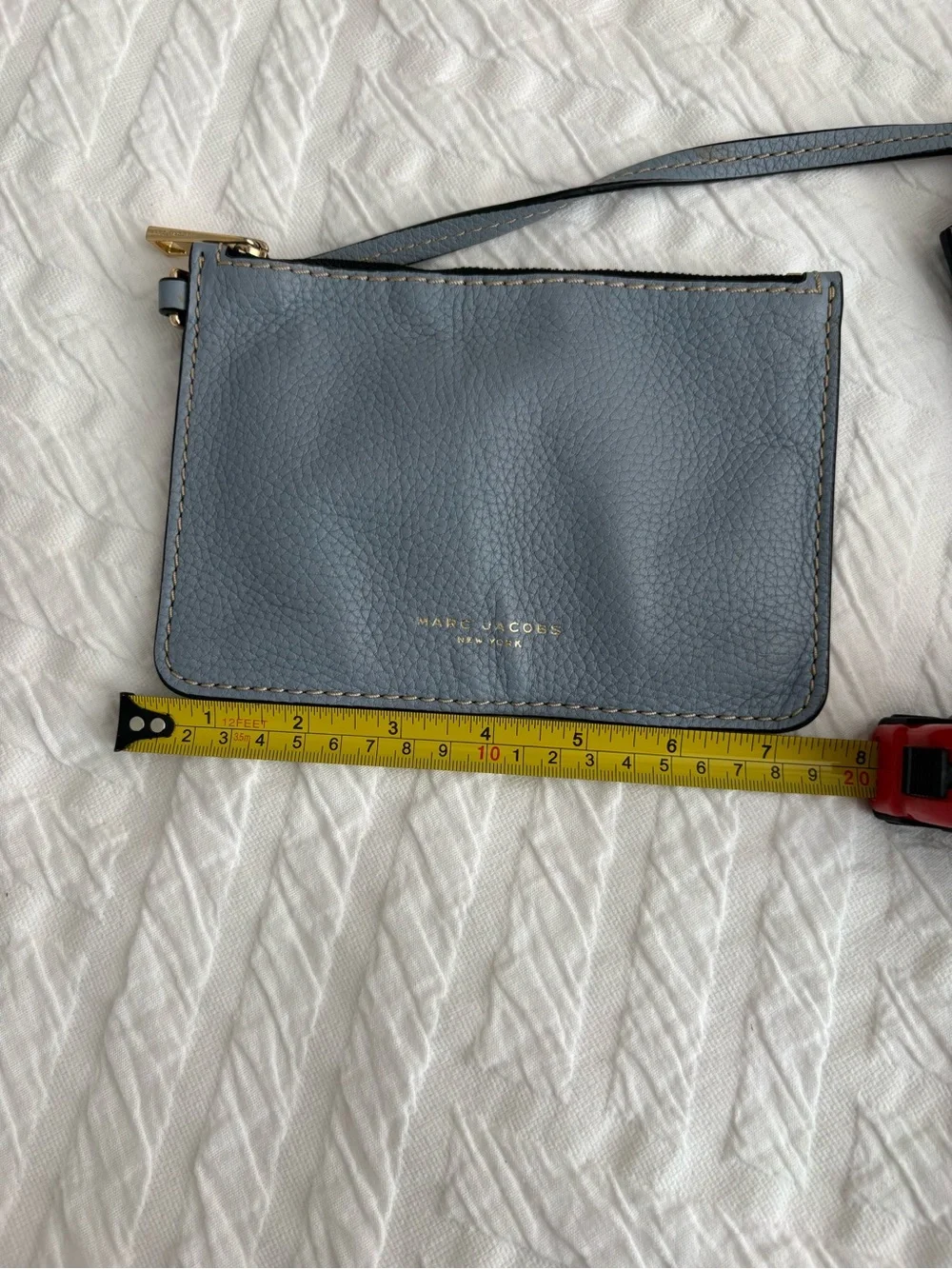 Marc Jacobs Dusty Blue Pebbled Leather Tote with Gold Ring